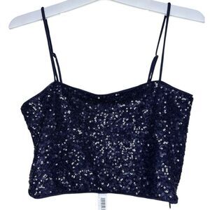 NEW Susana Monaco Sequin String Crop Top Thunder Blue Small